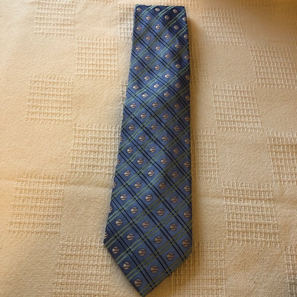 Tango - Men's Blue Baseball Themed 100% Silk Neck Tie B82